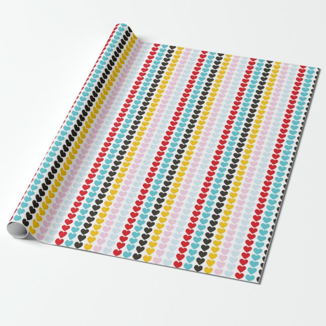 Cute Retro Colourful Hearts Pattern Wrapping Paper (Unrolled)