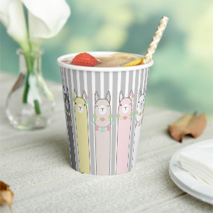 Cute Retro Colourful Llamas Custom Paper Cups