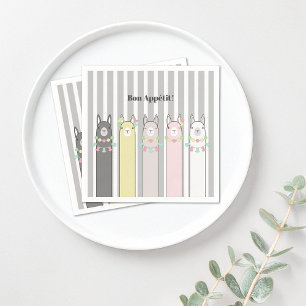 Cute Retro Colourful Llamas Custom Paper Napkin
