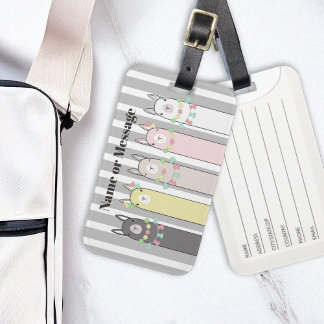 Cute Retro Colourful Llamas Girl Kids Luggage Tag