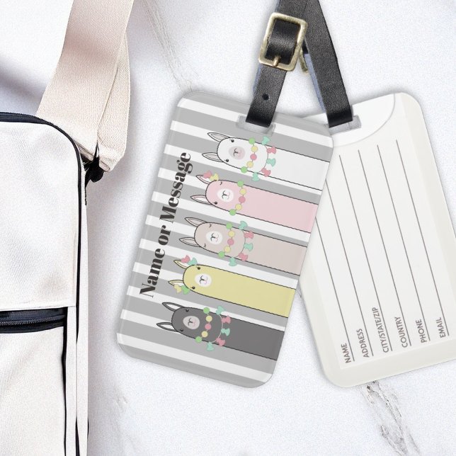 Cute Retro Colourful Llamas Girl Kids Luggage Tag (Creator Uploaded)