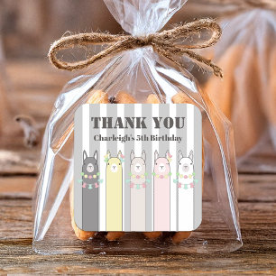 Cute Retro Colourful Llamas Kids Party Thank You Square Sticker