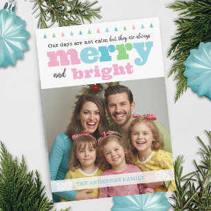 Cute Retro Colourful Merry and Bright Holiday Card