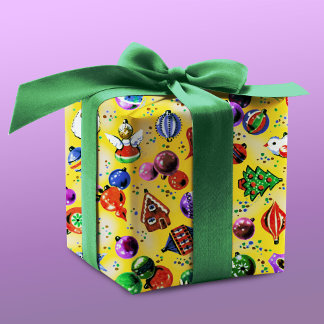 Cute retro colourful ornaments Christmas yellow Wrapping Paper