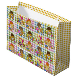 Cute Retro Colourful Plaid Baby Shower Large Gift Bag