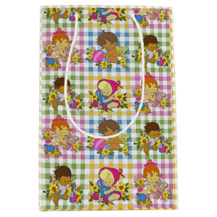 Cute Retro Colourful Plaid Baby Shower  Medium Gift Bag