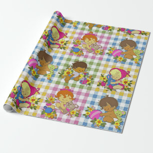 Cute Retro Colourful Plaid Baby Shower Wrapping Paper