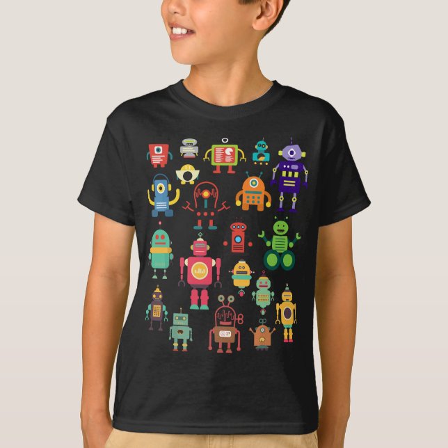 Cute Retro Colourful Robot Collection T-Shirt (Front)