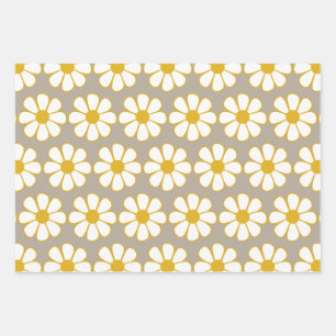 Cute Retro Contemporary Floral Pattern Wrapping Paper Sheet