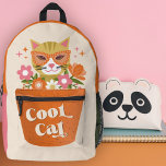 Cute Retro Cool Cat Typography Terracotta Planter<br><div class="desc">This adorable backpack features a mischievous cat, wearing sunglasses and peeking out of a terracotta planter, which also happens to be the zippered front pocket design. Floral elements, including daisies, and star accents in shades of pink, olive green, orange, coral, and white complement the main motifs perfectly. Retro typography reads,...</div>