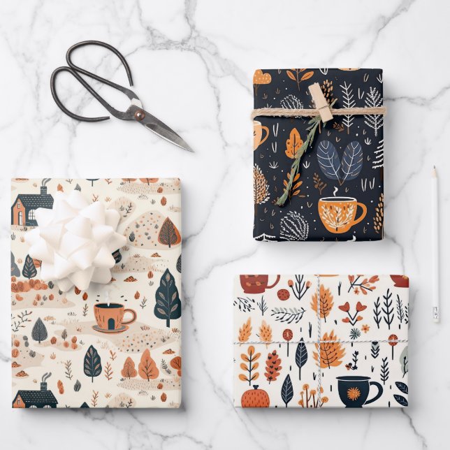 Cute Retro Cosy Fall Pattern Wrapping Paper Sheet (Front)