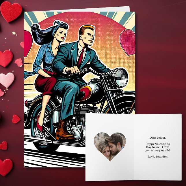 Cute Retro Couple on Motorcycle Valentine's Day   Card (Creator Uploaded)
