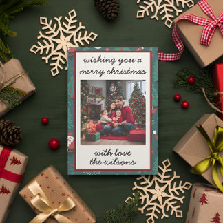 Cute Retro Custom Photo Christmas Holiday Card