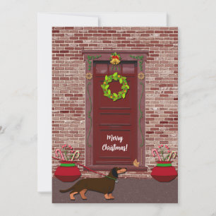 Cute Retro Dachshund Dog Christmas Flat Holiday Card
