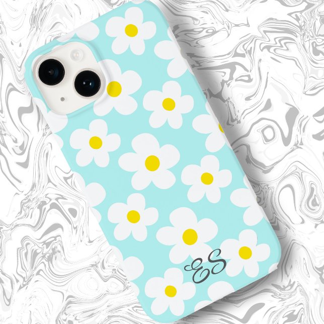 Cute retro daisies on light blue girly floral Case-Mate iPhone case (Creator Uploaded)