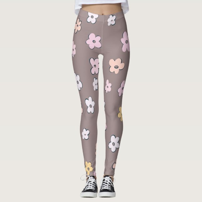Cute Retro Daisies Pattern #5 #flowery #decor #art Leggings (Front)