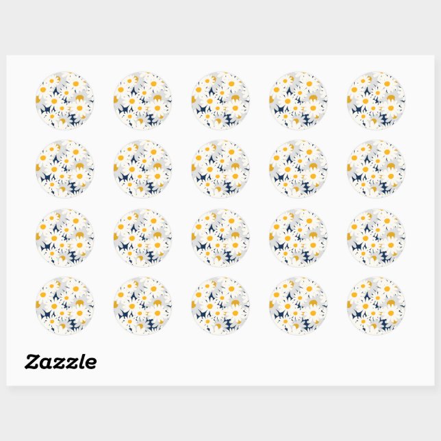 Cute Retro Daisy Floral Pattern Classic Round Stic Sticker (Sheet)
