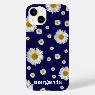 Cute Retro Daisy Flower with Name Navy Blue Case-Mate iPhone 14 Case