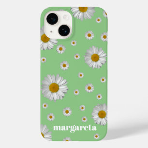 Cute Retro Daisy Flower with Name Sage Green Case-Mate iPhone 14 Case