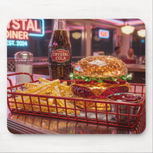 Cute Retro Diner Crystalline Burger and Fries Mouse Mat