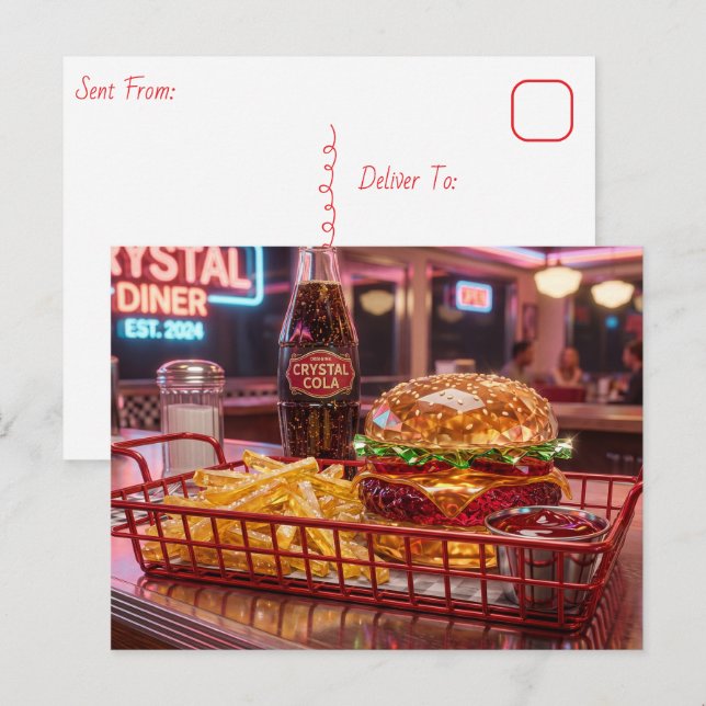 Cute Retro Diner | Crystalline Burger and Fries Postcard (Front/Back)