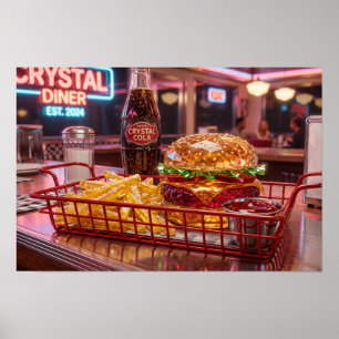 Cute Retro Diner Crystalline Burger and Fries Poster
