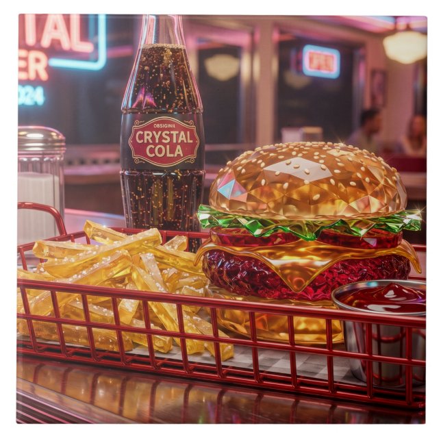 Cute Retro Diner | Crystalline Burger and Fries Tile (Front)