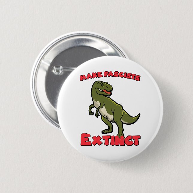Cute Retro Dinosaur - Make Fascists Extinct 6 Cm Round Badge (Front & Back)
