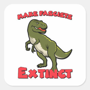 Cute Retro Dinosaur - Make Fascists Extinct Square Sticker
