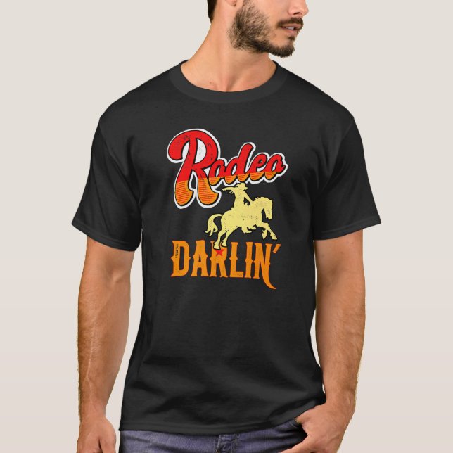 Cute Retro Distressed Rodeo Darlin' Horse & Bull G T-Shirt (Front)
