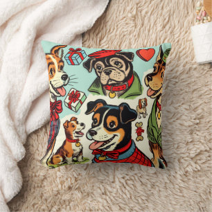 Cute Retro Dogs Comics Cushion