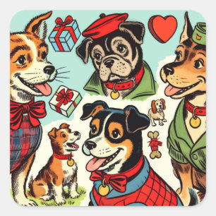 Cute Retro Dogs Comics Square Sticker