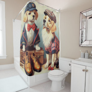 Cute Retro Dogs Oil Painting Shower Curtain