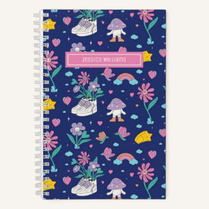 Cute Retro Doodle Flower Pattern Girly Floral Notebook
