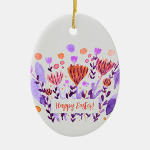 Cute retro doodle flowers Easter Ceramic Tree Decoration