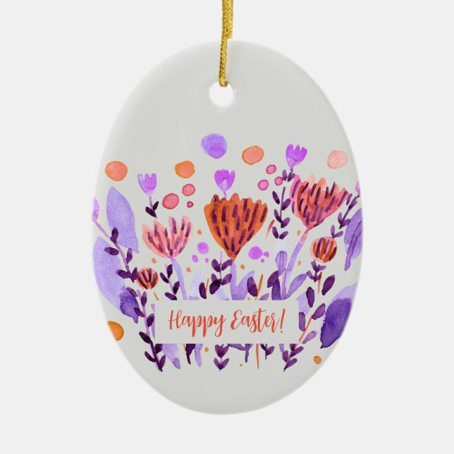 Cute retro doodle flowers Easter Ceramic Tree Decoration (Front)