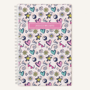 Cute Retro Doodle Heart Star Love Pattern Notebook