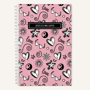 Cute Retro Doodle Heart Star Love Swirl Pattern Notebook