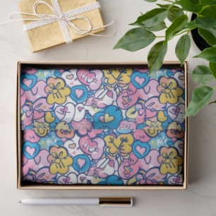 Cute Retro Doodles Hearts Love Artistic Pattern Tissue Paper