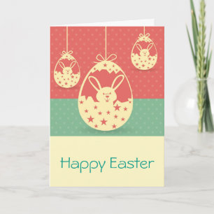 Cute retro Easter bunny and Easter egg Holiday Card