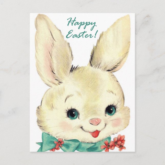 Cute retro Easter bunny Holiday postcard (Front)