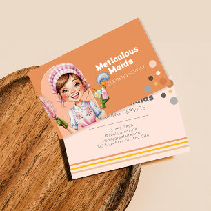 Cute Retro Elegent Cartoon Maid Cleaning Services  Business Card
