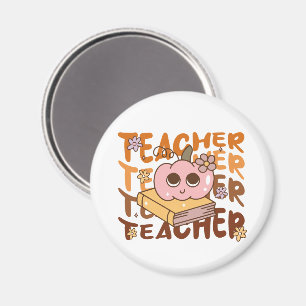 Cute Retro Fall Teacher Pumpkin Halloween Magnet