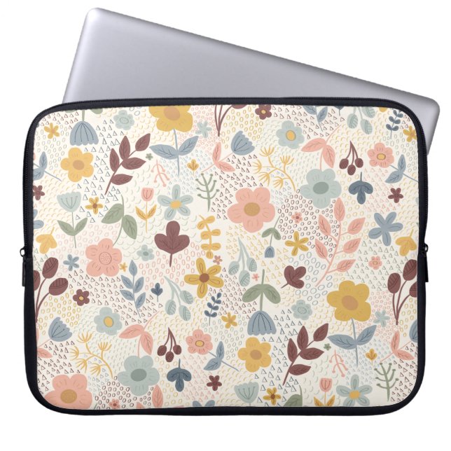 Cute Retro Floral Design Laptop Sleeve (Front)