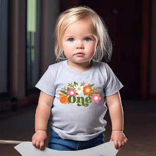 Cute Retro Floral One   Baby's First Birthday  Baby T-Shirt