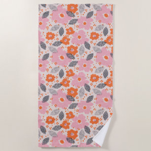 Cute Retro Floral Pattern Beach Towel