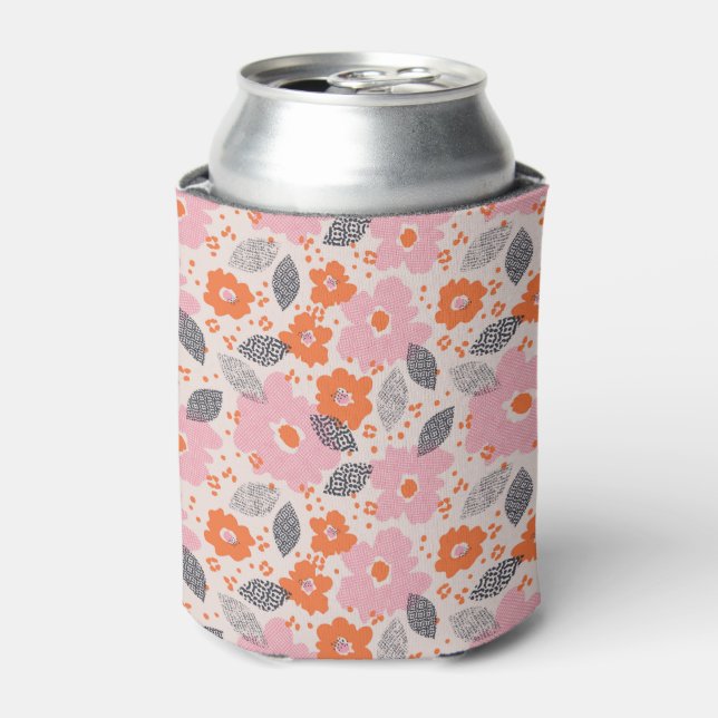 Cute Retro Floral Pattern Can Cooler (Can Front)