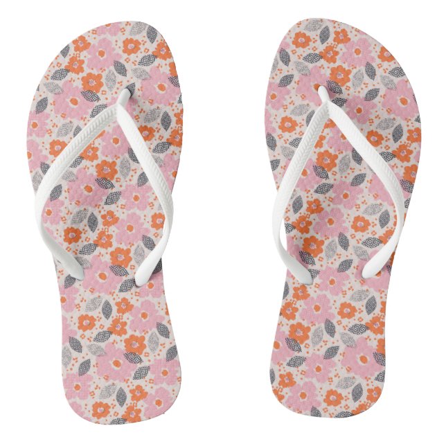 Cute Retro Floral Pattern Flip Flops (Footbed)