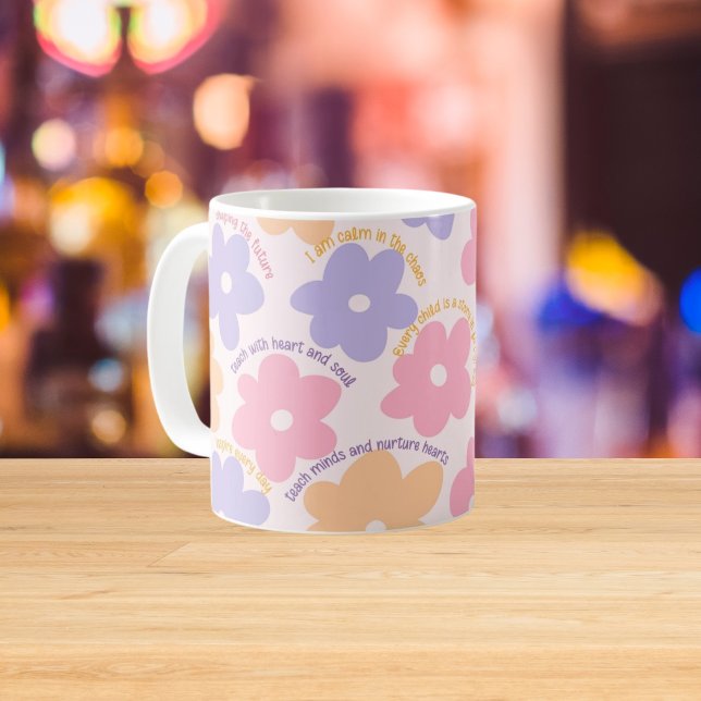 Cute Retro Floral Teacher Gift with Affirmation Coffee Mug (Creator Uploaded)