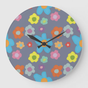 Cute Retro Floral Vibe Large Clock
